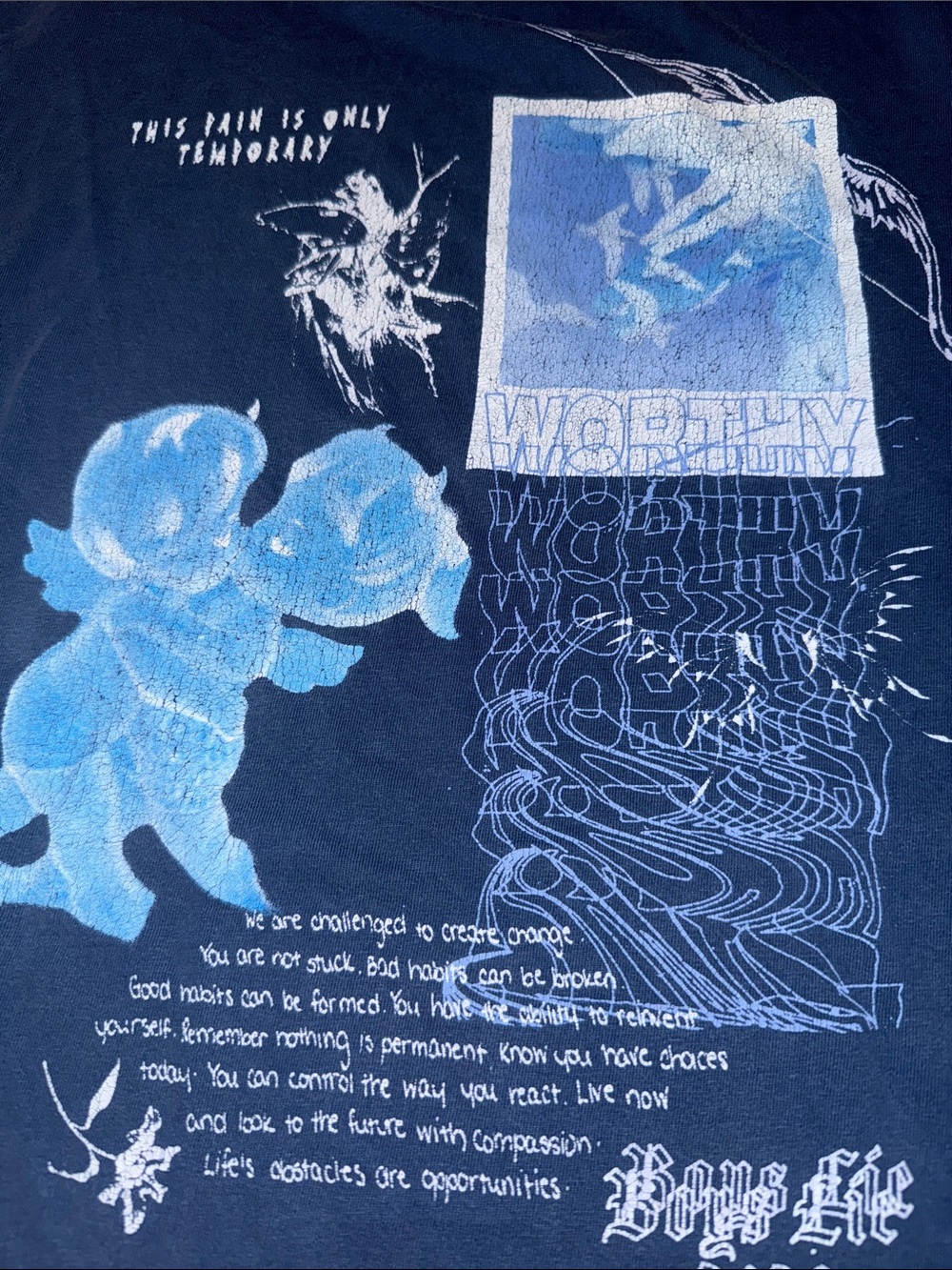 Boys Lie Navy Blue Graphic Tee with Light Blue Cherub Design one size - Picture 3 of 6